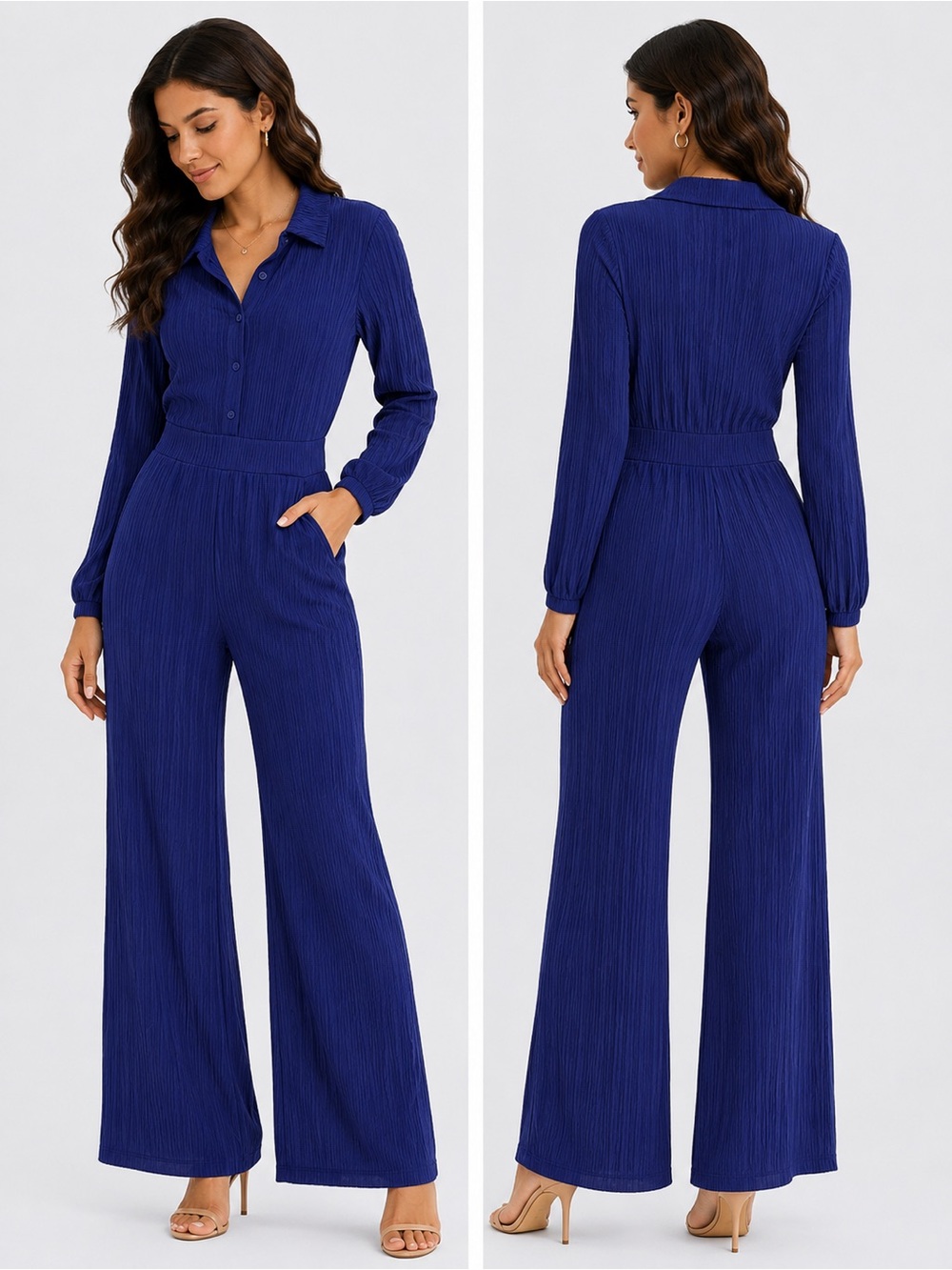 Collared Wide-Leg Jumpsuit in Royal Blue